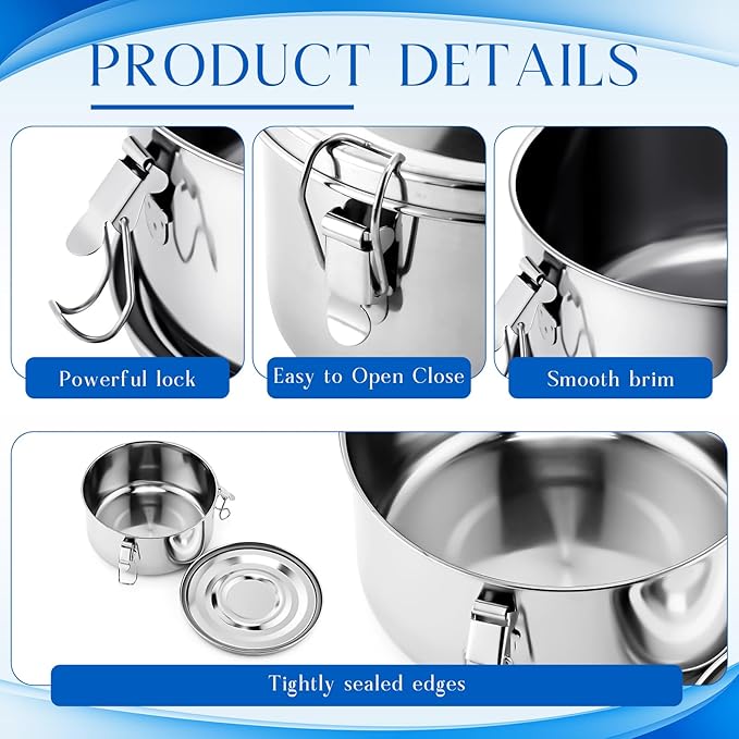 4 Pcs Small Stainless Steel Bento Box 13 oz Reusable 304 Stainless Steel Food Storage Containers with Lockable Clips to Leak Proof, Dishwasher Safe