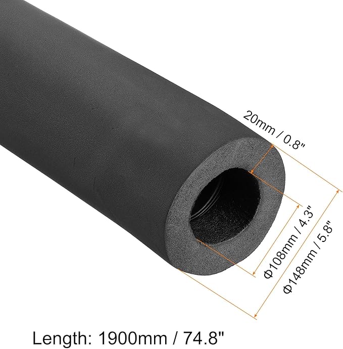 PATIKIL 74.8"L x 4-1/4"ID x 0.8"T Pipe Insulation Foam Tube, Water Pipe Insulation Tubing Heat Preservation for Plumbing Water AC Pipe Sprinkler Spigot, Black