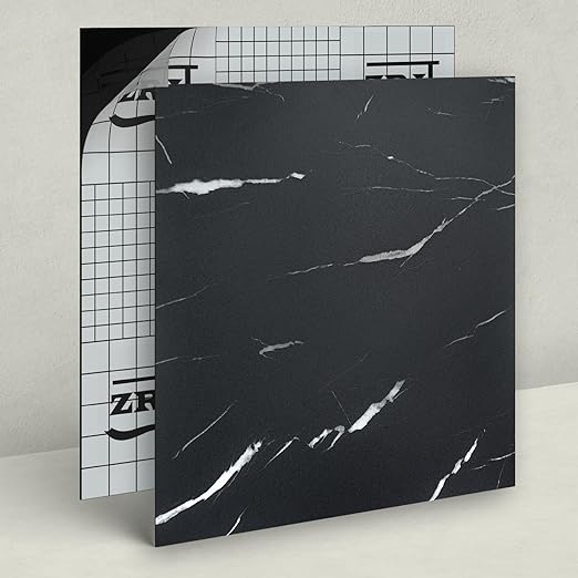 40-Pack Peel and Stick Floor Tiles Vinyl Floor 12 x 12 inch Self Adhesive Waterproof Flooring Planks DIY for Bathroom, Kitchen, Living Room, RV, Cover 40 Sq. Ft, Black Vein Marble