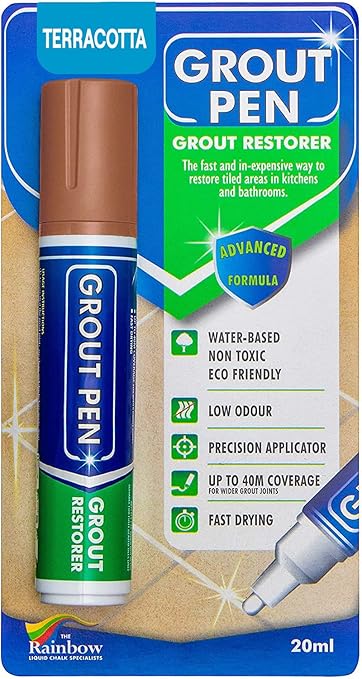 Grout Pen Tile Grout Paint Marker: Waterproof Tile Grout Paint Pen Colorant, Grout Shine Touch Up & Renew - Terracotta, Wide 15mm Tip (20mL)