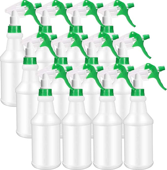 Eccliy 12 Pcs 16 Oz Plastic Spray Bottle, Adjustable Empty Reusable Sprayer for Cleaning, Planting, Water, Bathroom and Kitchen, BBQ, Commercial and Residential(Green,Original)