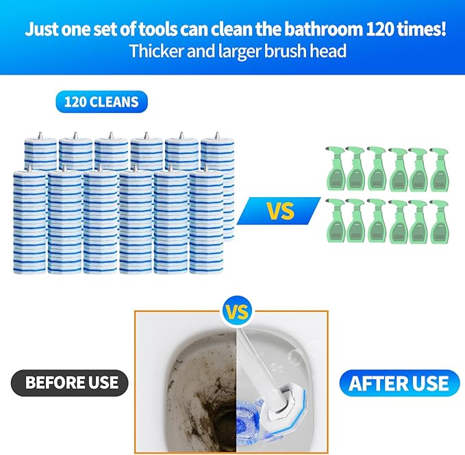 120pcs Bulk Pack of Disposable Toilet Brush Heads，Toilet Wand Refills for Toilet Bowl Brush Cleaner Pads,Toilet Brush Replacement Compatible Heads with Most Toilet Brushes