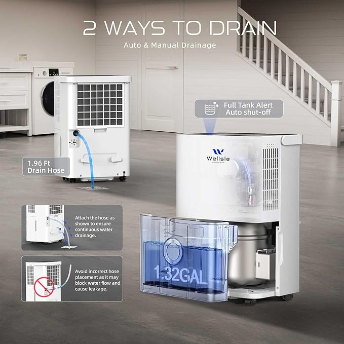 80 Pints 2025 Energy Star Dehumidifier for basement, Smart Humidity Adjustment with 1.32 Gal Water Tank and Drain Hose, Silent & Efficient for Home Bedroom Garage Large Room.