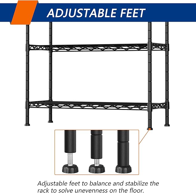 6-Shelf Adjustable Heavy Duty Storage Shelving Unit, Metal Organizer Wire Rack for Laundry Bathroom Kitchen Pantry Closet No Wheels, Black