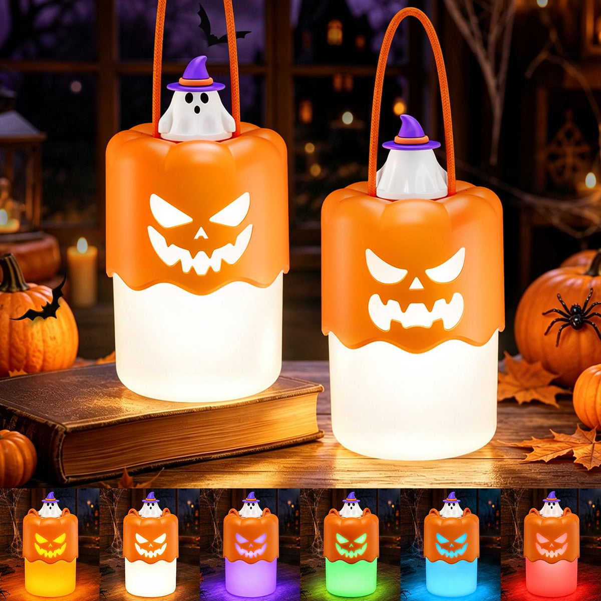 2 Pack Halloween Pumpkin Lanterns, Light Up Jack O Lantern - Image 1