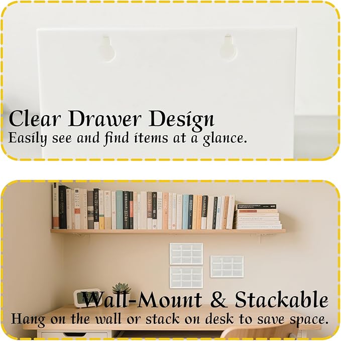 Small Drawer Organizer for Desk, 7.1" x 3.8" x 4.6" Mini Desktop Drawer Organizer with 9 Clear Drawers, Compact Craft & Office Supplies Organizer for Home School (White)