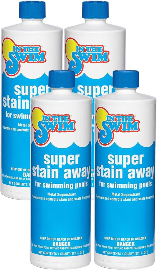 In The Swim Super Stain Away - Ultimate Swimming Pool Stain Remover – Prevents Stains, Scaling, and Build-Up - 4 x 1 Quart Bottles