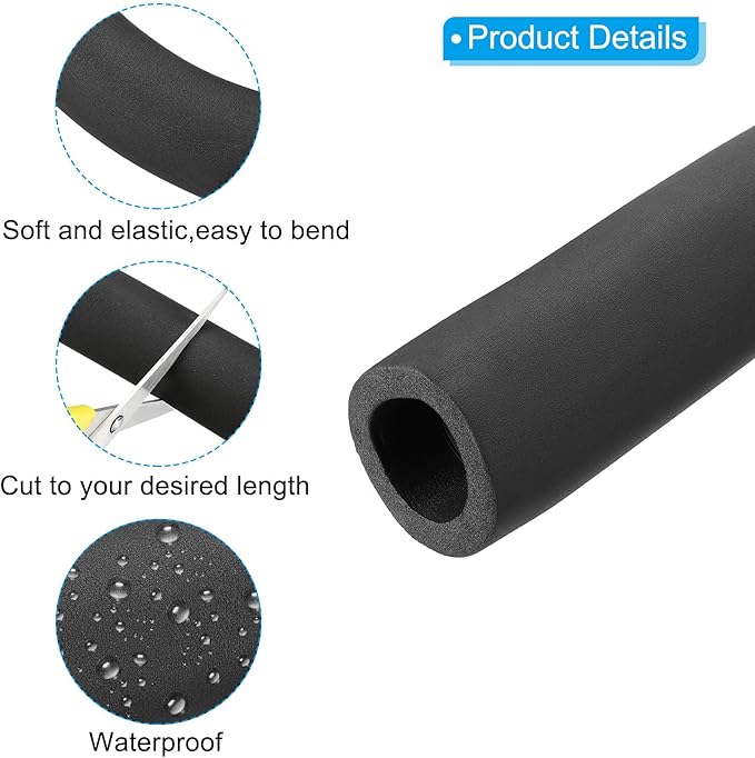 PATIKIL 70.9" L x 2.99" ID x 0.8" T Pipe Insulation Foam Tube, Water Pipe Insulation Tubing Heat Preservation for Plumbing Water AC Pipe Sprinkler Spigot, Black