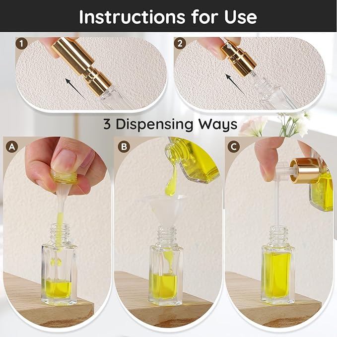 Segbeauty 60pcs 0.17oz Empty Atomizer Sprayer for Perfume, Bulk Small Glass Travel Atomizer, Refillable Travel Cologne Sprayer with Perfume Refill Kit, 5ml Mini Glass Cologne Spray Bottles for Liquids