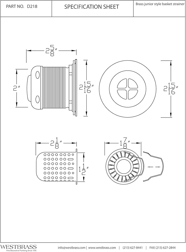 Westbrass D218-20 Junior Bar and Laundry Sink Drain Assembly with Removable Strainer Basket, Stainless Steel