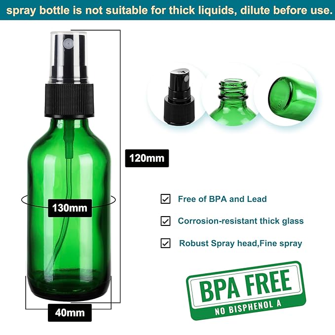 Green Glass Small Spray Bottle 2 oz 48 Packs,Fine Mist Sprayer Small Clear Bottles,Refillable Containers mini spray bottles for Cleaning Solutions and Skin Care (Green 48pcs)