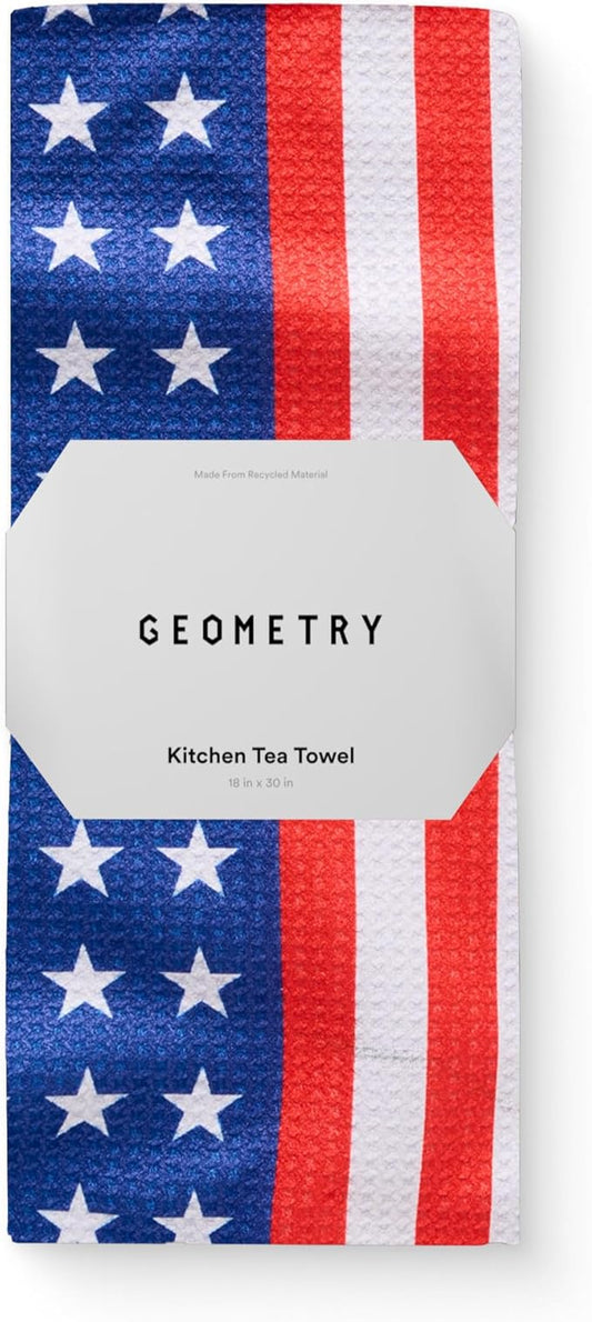 GEOMETRY Kitchen Towels - Quick Dry, Absorbent Microfiber Dish Towels for 4th of July, Memorial Day, Veterans Day, and Holiday Decor - Red, White, and Blue- Star Spangled