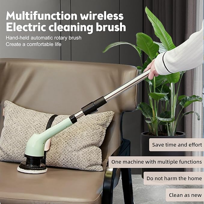 Cordless Electric Spin Scrubber, 9 Replacement Cleaning Heads IPX6 Dual Cleaning Brush with Extension Arm for Bathroom Bathtub Grout Tile Floor (9