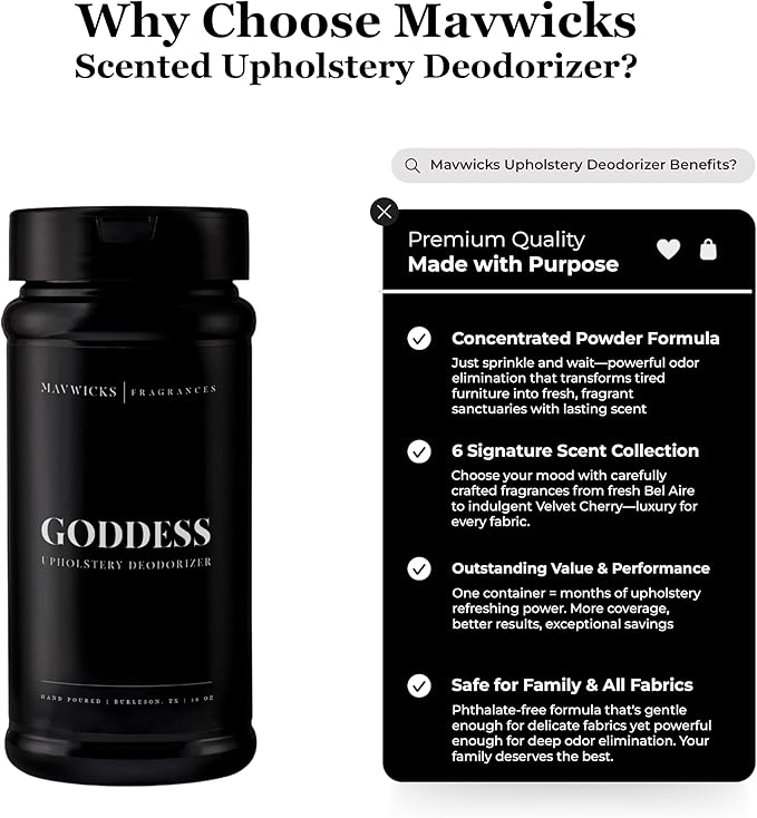 Fragrances - Upholstery Deodorizer (Goddess) 16 Oz - Rug, Couch & Carpet Deodorizer - Vacuuming Powder, Pet Safe Carpet Freshener Powder - Odor Eliminator for Home