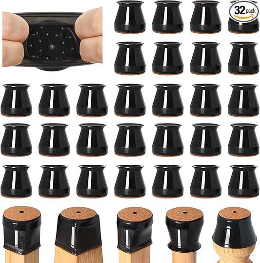 32 Pcs Chair Leg Floor Protectors for Hardwood Floors Silicone Covers to Protect Wood Tile Floors Felt Bottom Furniture Leg Caps Anti-Scratch Reduce Noise (Fit:0.9"-1.29")