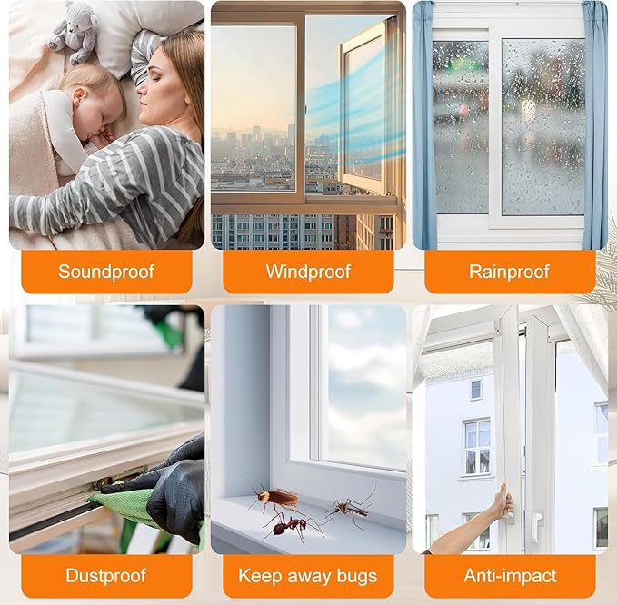 Bruiefpap 16.5FT Weather Stripping for Doors and Windows, Self-Adhesive Window Insulation for Winter, Weatherstrip for Draft Stopper, Soundproofing, Dustproof, 0.35'' Wide x 0.35'' Thick, Grey