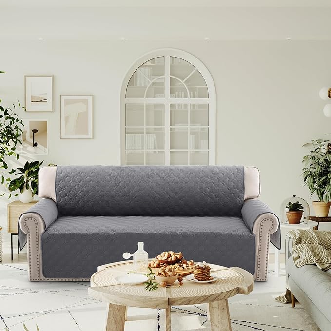 PrinceDeco 100% Waterproof Couch Covers for 3 Cushion Couch Sofa Modern Sofa Slipcovers with Elastic Straps Thick Soft Furniture Protector Pet Friendly, Grey