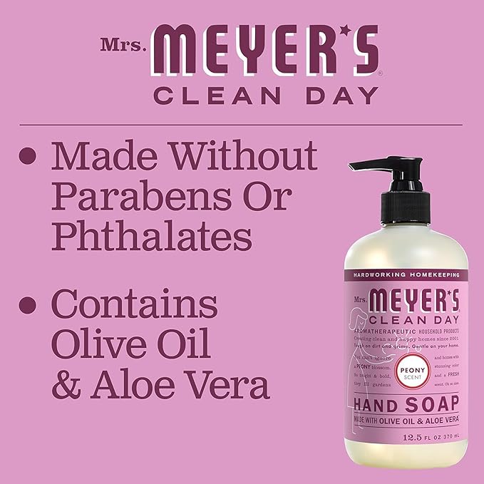 Mrs. MEYER'S CLEAN DAY Variety, 2 Liquid Hand Soap 12.5 OZ, 1 Liquid Dish Soap, 16 FL OZ (Peony)