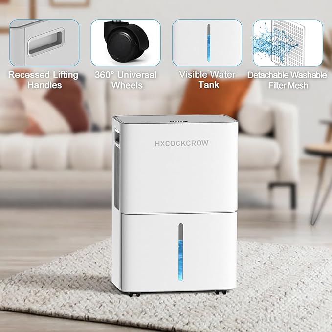 Dehumidifier for Basement Home 1200 Sq. ft, 17 Pints Dehumidifiers with Drain Hose for Bedroom Bathroom Large Room RV, 3 Working Modes, Intelligent Humidity Control, 24H Timer, Auto Defrost