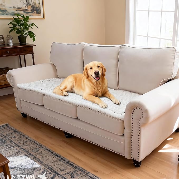 Waterproof Couch Cover for Dogs Washable,Non Slip Fuzzy Durable Couch Covers for 3 Cushion Sofa Pet Friendly Sofa Cover Dog Thick Soft Slipcovers Protector Couches Mat Bed (White, 27.6" x 82.7")