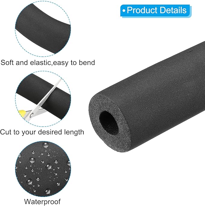 PATIKIL 74.8" Lx2.4 IDx1.2 T Pipe Insulation Foam Tube, Water Pipe Insulation Tubing Heat Preservation for Plumbing Water AC Pipe Sprinkler Spigot, Black