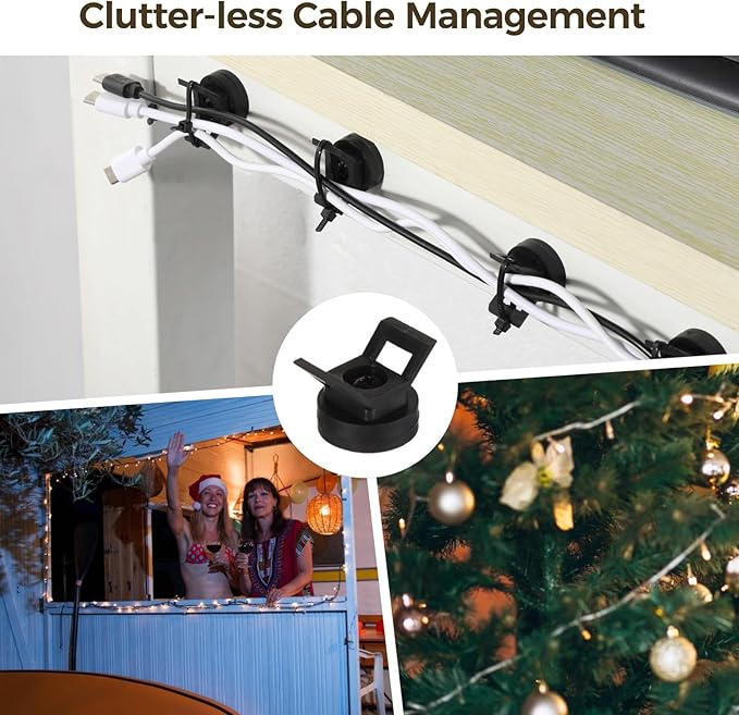 Magnetic Cable Zip Tie Mounts, 50 Pcs Magnet Bases with 200 Pcs Cable Ties, Multipurpose Wire Management Organizer for Desk PC Home Office, Adhesive-Free Cable Clips Holder