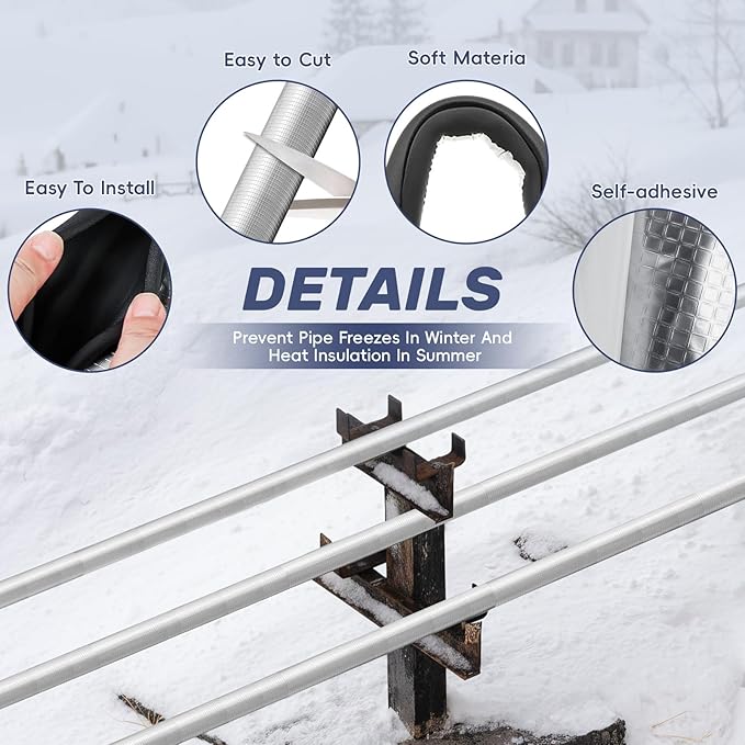 3/4 " ID Pipe Insulation Foam Tube Heat Tape for Water Pipes Self Adhesive 36 '' L, Outdoor Foam Water Pipe Insulation for Winter Pipe Freeze Protection (10 PC)