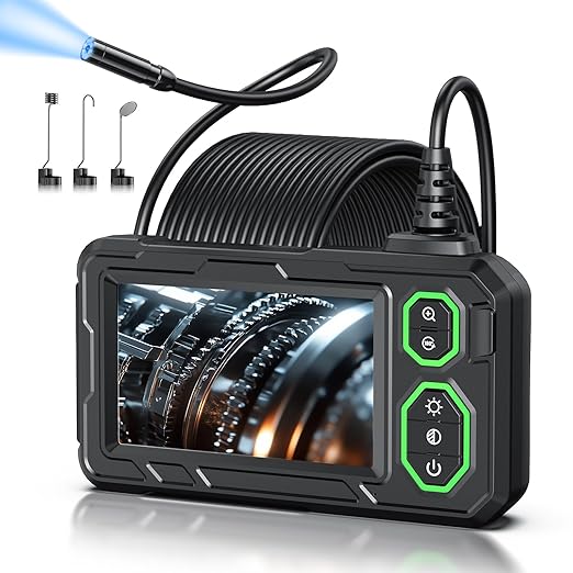 Endoscope Camera with Light, 4.3" Inspection Camera, 1920P HD Borescope with 8 LED Lights, IP67 Waterproof Snake Sewer Tools, 32.4ft Semi-Rigid Drain Endoscope Cool Gadget (Green）