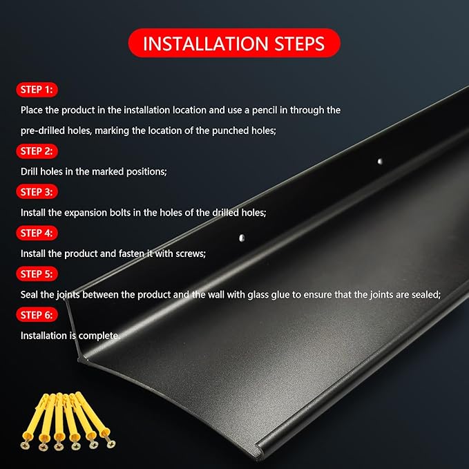 Heavy-Duty 5.12" W 43.3" L Door Rain Drip Guard Overhead,Aluminum Drip Cap for Exterior Doors Window Top,Rain Drip Edge Flashing,Water Deflector,Rain Diverter,Anodized Black 2PCS