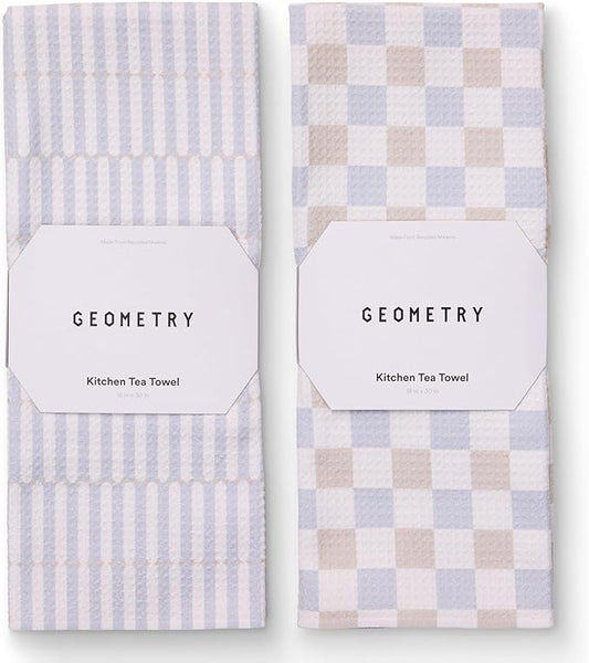 GEOMETRY Kitchen Tea Towels - Quick Dry Microfiber Dish Towels for Kitchen - Ensemble Neutre 18" x 30" - 2 Pack