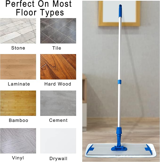 Mr. Towels Premium Microfiber Floor Mop + 2 Reusable 18" Washable Mop Pads. 360 Rotating Aluminum Extended Handle, Adjustable 33" - 60". The Perfect Solution as Tile, Laminate, Hardwood Floor Cleaner