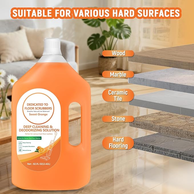 82 FL OZ/2.42 L Sweet Orange Scent Floor Cleaning Solution Compatible with Tineco iFLOOR 2/3/5 & FLOOR ONE S3/S5/S6/S7 PRO, Floor Cleaner Refill for All Cordless Wet/Dry Vacuum & Robot Vacuums Mop