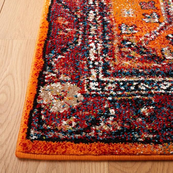 SAFAVIEH Vintage Hamadan Collection Area Rug - 6'7" x 9', Orange & Black, Transitional Design, Stain Resistant, Ideal for High Traffic Areas in Living Room, Bedroom & Dining Room (VTH204P-6)