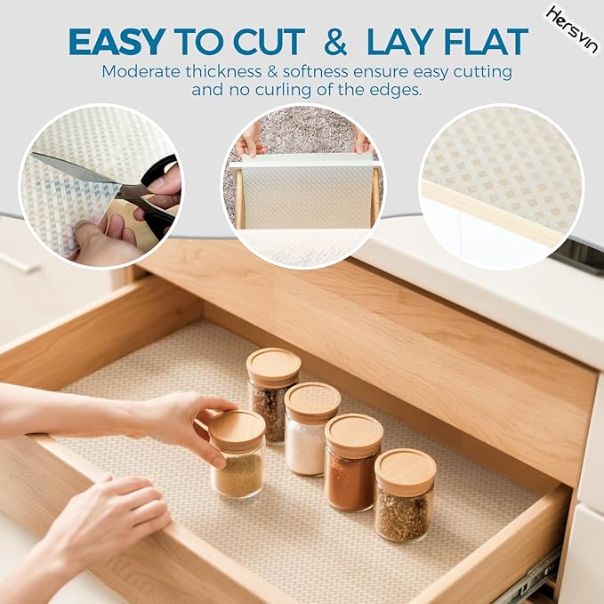 Hersvin Shelf Liners 24 in x 20 ft EVA Drawer Mats, Non-Adhesive Cupboard Protector, Kitchen Cabinet Lining Fridge Liner (Clear Crossed Stripe, 61x610cm)