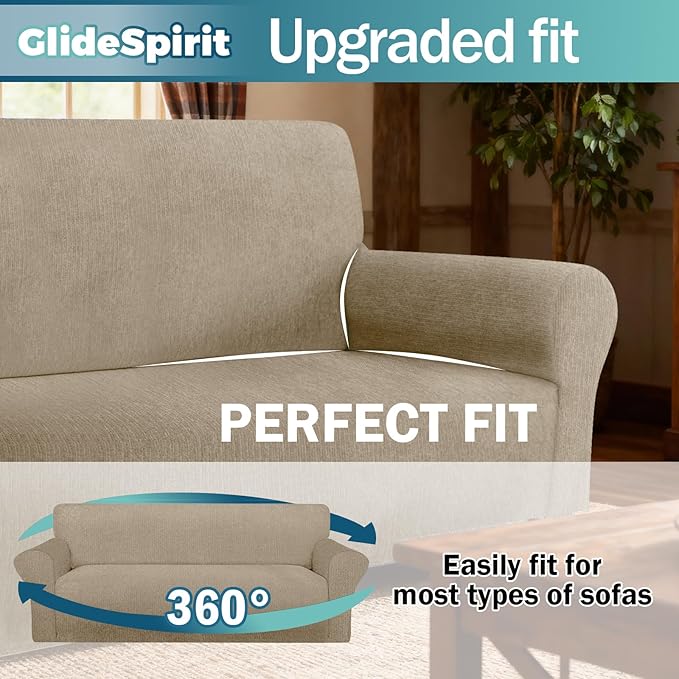 Waterproof Couch Cover, Stretch Non-Slip Sofa Slipcover with Elastic Bottom That Stays in Place - Leakproof Furniture Protector for Kids and Pets - Washable (Sofa, Island Fossi)