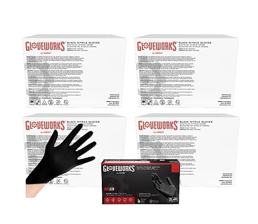 GLOVEWORKS Black Nitrile Gloves for Cooking, Food Prep, Disposable, 5 Mil, For Professional Cleaning, Small, 4 Cases of 1000