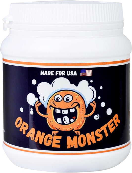 Orange Monster Simple Powder 2 Glass Cleaner, 1lb Jar, No Shaking, No Scrubbing, No Brush, Soak & Rinse, for Glass, Ceramic, Metal, Refresh Citrus Scent