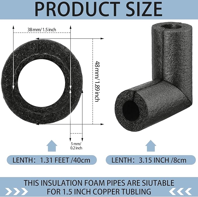 4 Pack Elbow Pipe Insulation Foam Tube Outdoor Wrap Black Pipe Covers Elbow Insulation Tubing Water Foam Covers for Outdoor Winter Irrigation, Sprinkler (1.5 Inch)