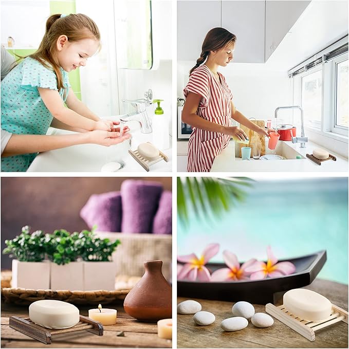 Rtteri 100 Pieces Bamboo Wood Soap Dish Tray Bathroom Wooden Soap Holder Handmade Bathtub Shower Dish Accessories for Home Bathroom Kitchen Sponge Scrubber