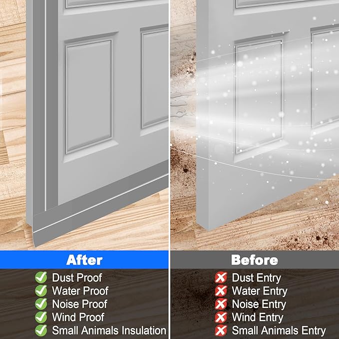 ToLanbbt Weather Stripping Silicone Door Seal Strip 2 in x 10 ft Door Draft Stopper Self Adhesive Door Draft Tape, Side & Bottom Gaps Insulation Strip for Glass Shower Door Sliding Door Window, Gray