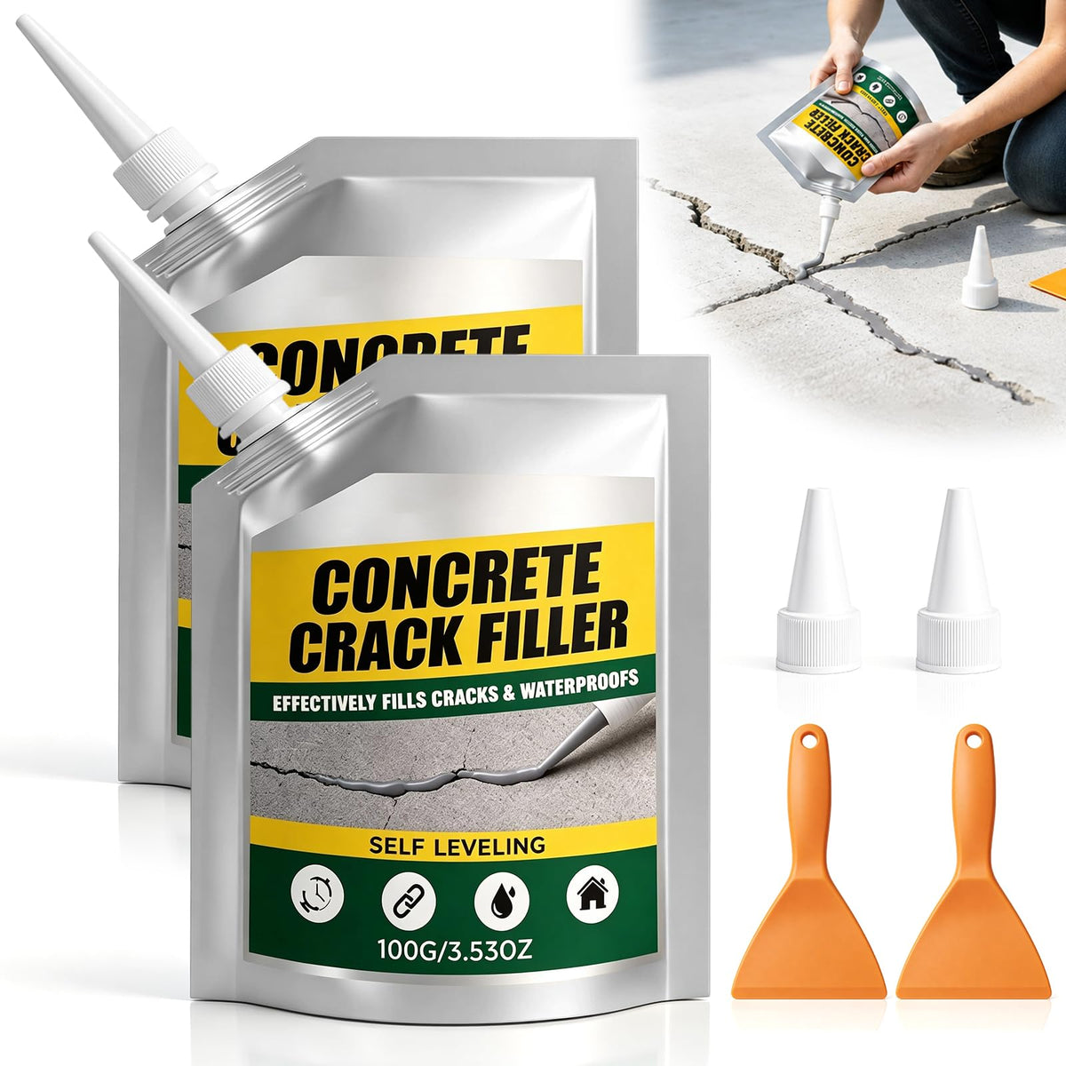 Waterproof Concrete Crack Filler & Sealant, 2 PCS - Image 1