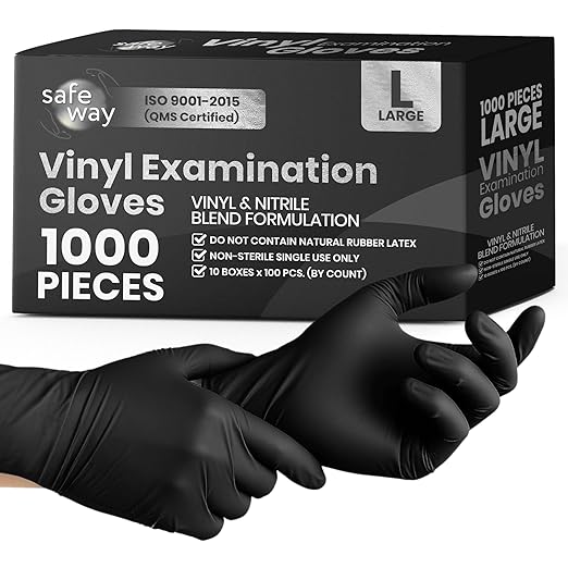 SAFEWAY USA Vinyl Disposable Gloves — Non-Latex and Powder Free, Heavy-Duty Protective and Multi-Purpose Gloves for Cleaning, Food Prep, Tattooing, Lab Works, Mechanics and More — (1000 pcs, Large)