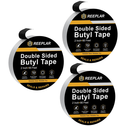 REEPLAR 3Pk Double Sided Butyl Tape, 2" x 90 Black | Beauty & Personal - Image 1