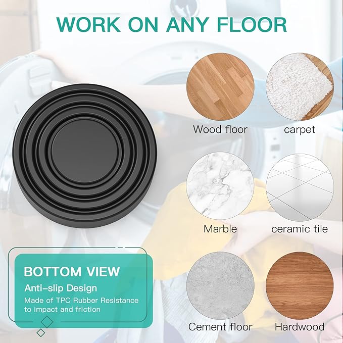 Anti Vibration Pads Shock and Noise Cancelling Washing Machine Support,Washing Machine Pan for Washer and Dryer Protects Pedestals,Protect Washer Dryer from Shaking Walking Stabilizer Mat