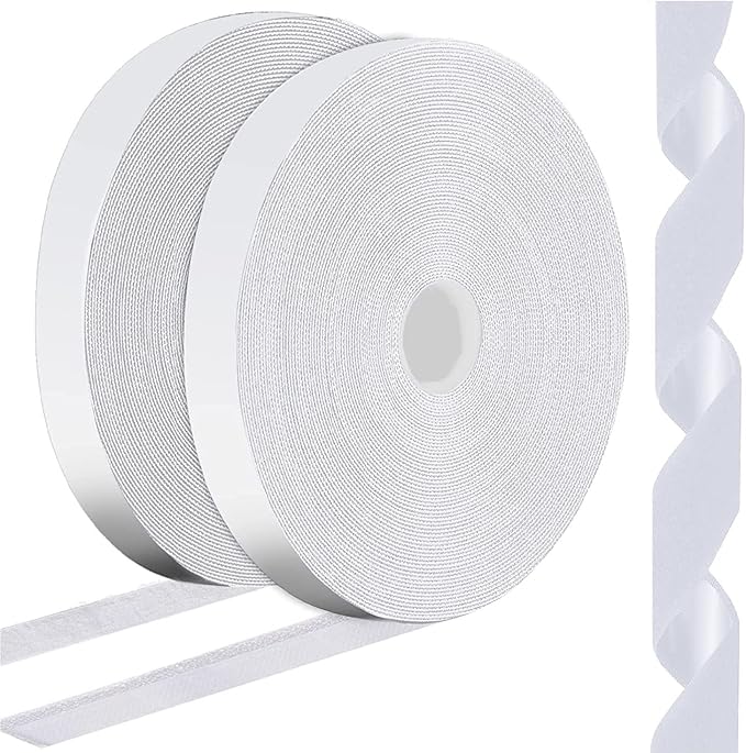 1 Inch x 82 Feet White Hook Loop Strips with Adhesive Heavy Duty, Multi-Purpose Double Sided Hook Loop Rolls, Picture Hanging Strips, Bulk Sticky Straps Wall Hanging Strips