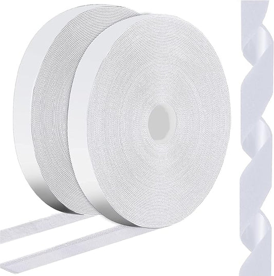 1 Inch x 82 Feet White Hook Loop Strips with Adhesive Heavy Duty, Multi-Purpose Double Sided Hook Loop Rolls, Picture Hanging Strips, Bulk Sticky Straps Wall Hanging Strips