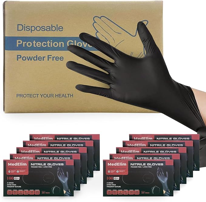 Disposable Nitrile Industrial Gloves: 5 Mil, Latex & Powder-Free, Textured, Food-Safe, Black