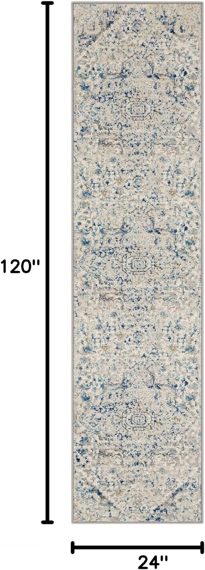 Mohawk Home Invati Traditional Floral Ornamental Royal Blue 2' x 10' Area Rug Perfect for Living Room, Dining Room, Office