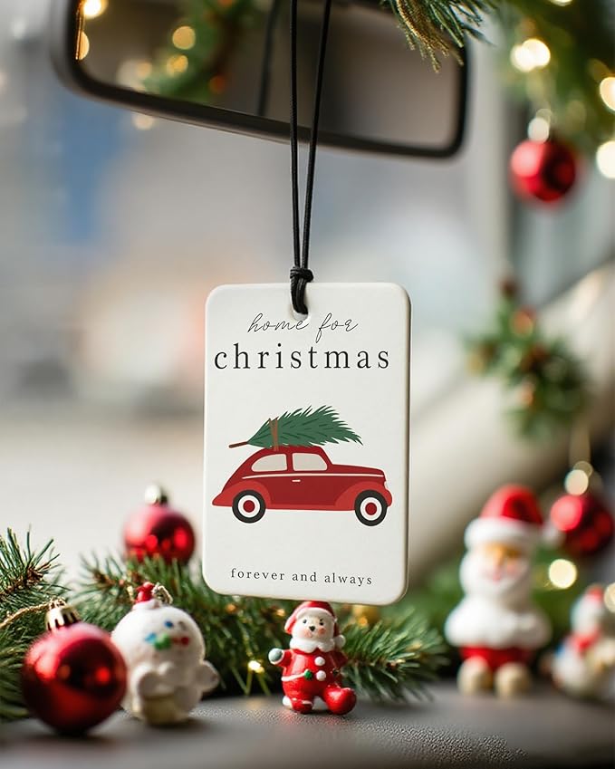 Christmas Berry Car Air Freshener 4 Pcs, Merry Christmas Truck Bauble Ball Checkered Hanging Air Freshener for Cars Closet Drawer Books, Cute Xmas Car Accessories Mirror Decor for Women