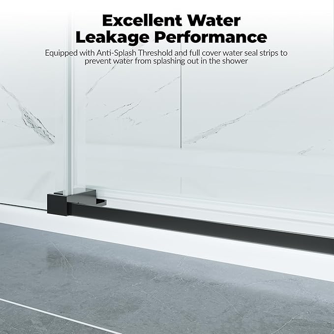 Shower Glass Door 44–48 × 76 inch, Frameless Sliding Shower Door with Square Stainless Steel Track & 55mm Rollers, 6mm Tempered Glass, Matte Black Finish, Stylish Shower Doors for Bathroom Upgrade